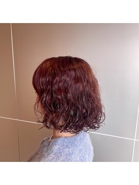 ブリーチなしピンクふんわりボブパーマ！