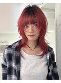 ビビッドレッド&ウルフレイヤーカット