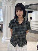 前下がり切りっぱなしミニボブシースルーバング黒髪