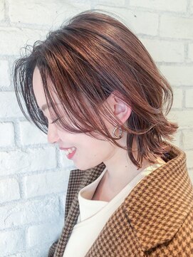 アルバム 銀座(ALBUM GINZA) キャラメルレイヤーボブ_セミウェットウェーブ_ba282811