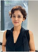 外国人風パーマショート　くせ毛活かし　前髪　グレーベージュ