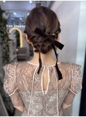 お団子　リボンアレンジ　結婚式　お呼ばれ　20代30代40代