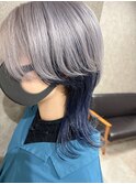 シルバーセンターパートウルフネイビーインナーカラー