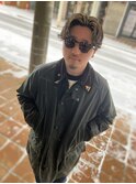 センターパートハイライトパーマ
