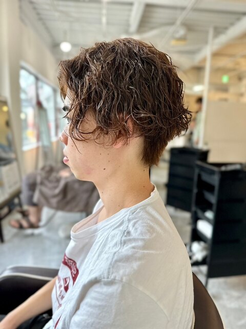 MEN'SHAIRアッシュブラックカルマパーママッシュ波巻きパーマ