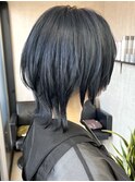 くびれウルフ/くびれレイヤー/ブルーブラック/ウルフカット