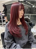 レイヤーカット ワインレッド ブリーチ1回