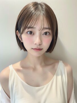 ムウ 難波(MOU) ナチュラルボブルフ黒髪ネビージュ小顔ワンレン20代30代40代50代