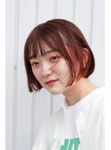 インナーカラーオレンジ 小顔切りっぱなしボブ
