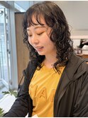 ミディアムウェーブパーマ ウルフパーマ レイヤー 前髪パーマ
