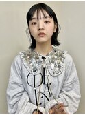 大人ガーリー/外ハネミディアム/透けバング/黒髪/自由が丘
