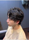 ビジネスツーブロックウルフ ニュアンスパーマ かきあげバング