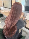 髪質改善×ケアブリーチ ピンクベージュ艶ロング