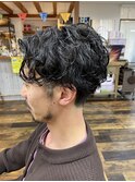 センターパートパーマ