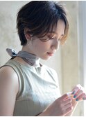 大人かわいい ショートパーマ 大人ガーリー ネイビージュ 黒髪