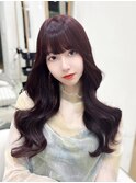 ダークチェリーレッド前髪あり20代30代