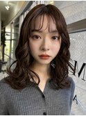 ＋ウェーブミディアム似合わせカットボブパーマミディアムパーマ