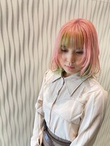 アース 会津若松店(HAIR&MAKE EARTH)&nbsp;ピンク×グリーンインナーのデザインボブ