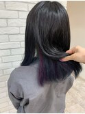 グレーブラックかきあげロングマロンベージュインナーカラー