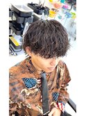 波巻きスパイラルツイストパーマツーブロックウルフマッシュ