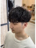 シャドウパーマツイストスパイラルマッシュツーブロック刈り上げ