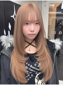 イメチェンピンクベージュアンブレラカラー前髪八王子