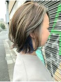 切りっぱなしボブ インナーカラー インナーカラーブルー