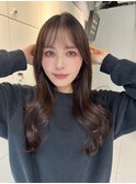 アッシュブラウン　ロングレイヤー　シースルーバング