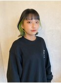 小顔カット×インナーカラー×ライムグリーン