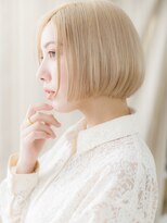 カバーヘア ブリス 北浦和(COVER HAIR bliss)&nbsp;ブロンドダブルカラーワンレン切りっぱなしショートボブ20代X