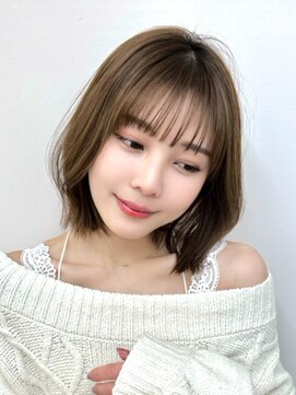 サンド ミュウ 横浜店(sand mieu) レイヤーボブオリーブベージュ髪質改善縮毛矯正フェイスレイヤー