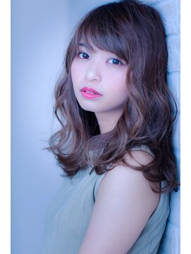 エルデ ナインズ ヘアー スタンド 川口店(elde 9's HAIR STAND) 39モーブカラー&セミウェットなワイドバングなくびれミディ 川口