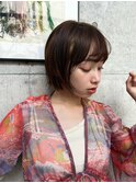 シースルーバングラインボブ_マロンベージュAラインボブ