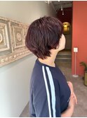 20代/30代/マッシュショートパーマ×レッドカラー/ブリーチなし