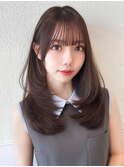 小顔清楚薄め前髪顔まわりカットミディアムレイヤーストレート