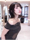 顔まわりレイヤー／小顔／大人かわいい／ダークブラウン／