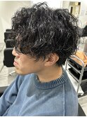 メンズセンターパート波巻スパイラルパーマニュアンスパーマ