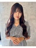 ロングヘア/韓国巻き/ワインレッド