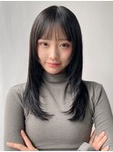 韓国ヘア レイヤーカット 暗めカラー デザインカラー"