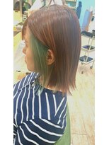 ジプソ(Gypso Hair salon)&nbsp;レイヤーボブ×オレンジ×ブリーチペールグリーン