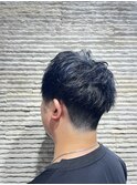 無造作マッシュメンズショート☆ツーブロックサファイアブルー