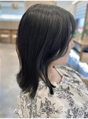本八幡×暗髪×グレーブルー×ブリーチなしカラー×ミディ
