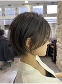 小顔カットショートボブ大人可愛いアッシュオリーブ20代30代40代