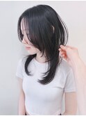 【松戸　テラカド】大人可愛いセミロングレイヤー前髪なし黒髪