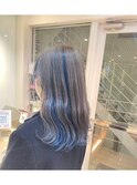 透け感ハイトーンシルバー×艶髪インナーブルー