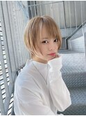 ミニウルフ/くすみブルー/流れるレイヤー/インナーハイライト