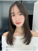ロング顔周りレイヤー韓国ヘアロング_F30017