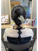 秋カラー◎ゆるふわヘアセット玉ねぎ編みおろし