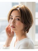 透明感髪質改善カラー◎40代50代大人ショートボブ×前髪あり