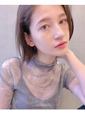 ボブ 耳かけ 毛先パーマ イメチェン フォギーベージュ 